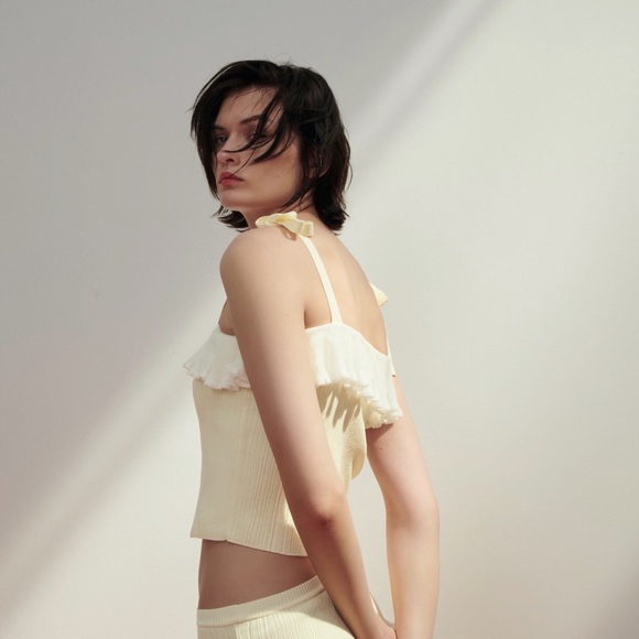 Zara NWT Ruffled Tie Cropped Top Small Ecru White - Picture 8 of 9
